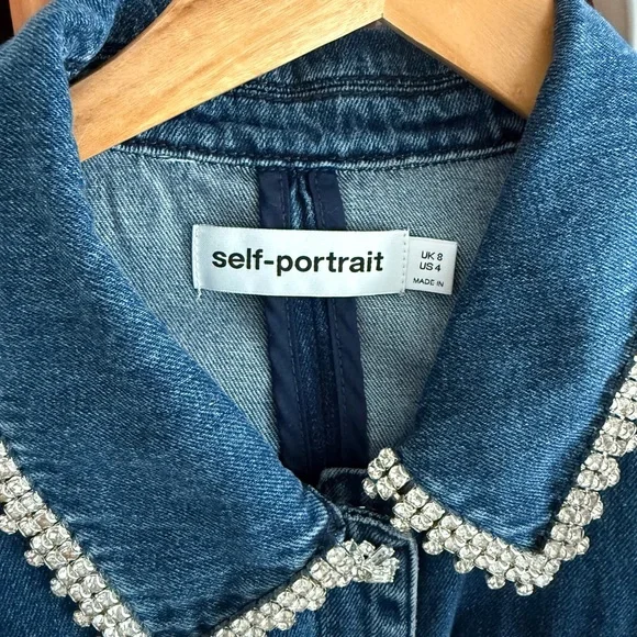 Self-Portrait Navy Denim Dress with Pearl Trim - Picture 6 of 6